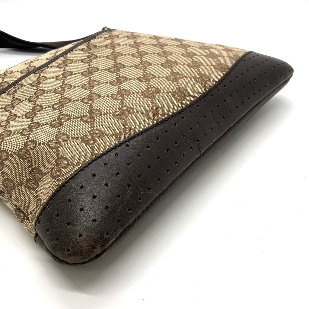 GUCCI 145857 Shoulder Bag, Perforated GG Canvas, Brown, Women's & Men's Fashion PRE-OWNED