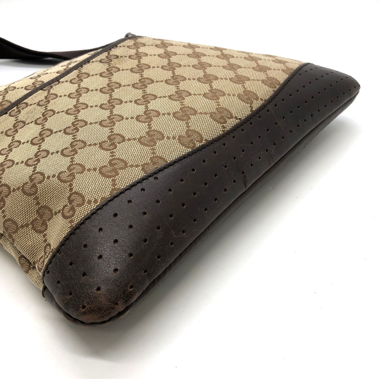 GUCCI 145857 Shoulder Bag, Perforated GG Canvas, Brown, Women's & Men's Fashion PRE-OWNED