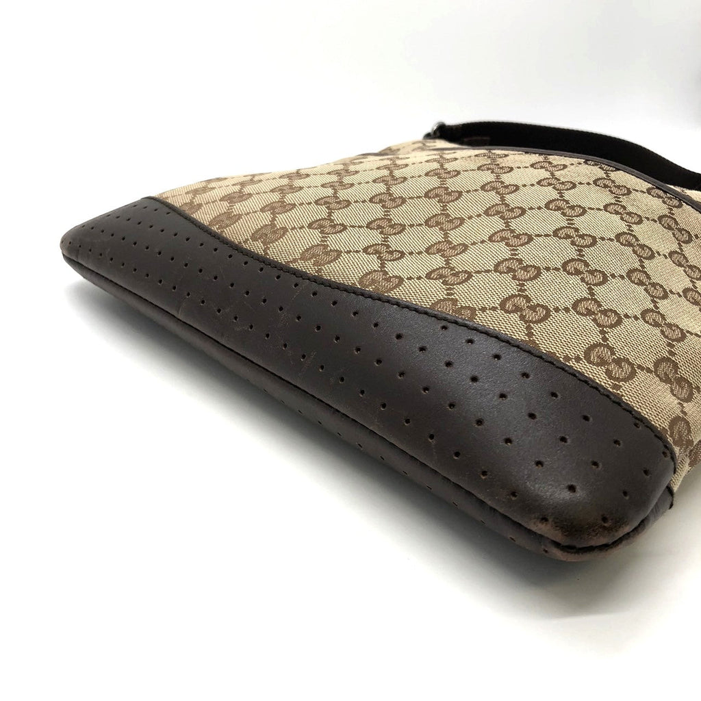GUCCI 145857 Shoulder Bag, Perforated GG Canvas, Brown, Women's & Men's Fashion PRE-OWNED