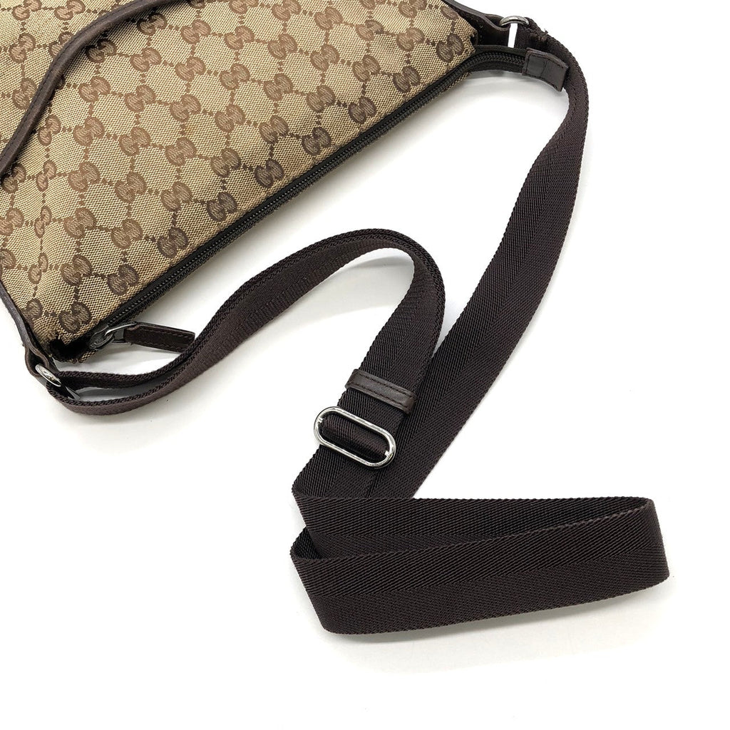 GUCCI 145857 Shoulder Bag, Perforated GG Canvas, Brown, Women's & Men's Fashion PRE-OWNED
