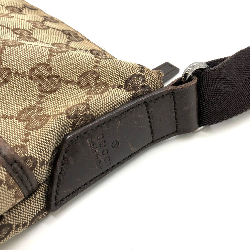 GUCCI 145857 Shoulder Bag, Perforated GG Canvas, Brown, Women's & Men's Fashion PRE-OWNED