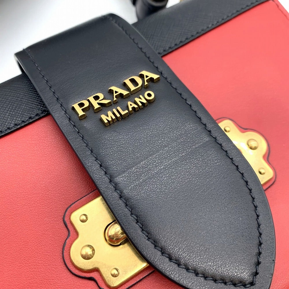 Prada Cahier Mini Shoulder Bag Saffiano Leather Red/Black/Gold Pre-owned
