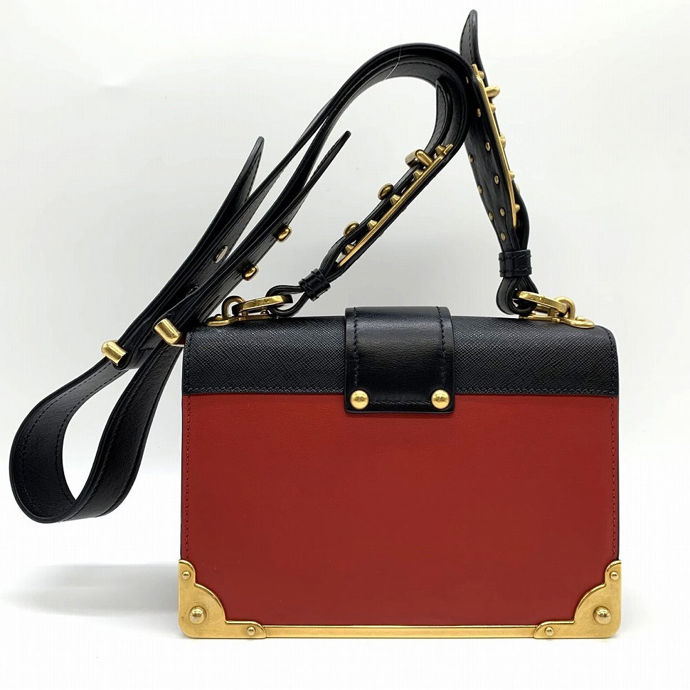 Prada Cahier Mini Shoulder Bag Saffiano Leather Red/Black/Gold Pre-owned