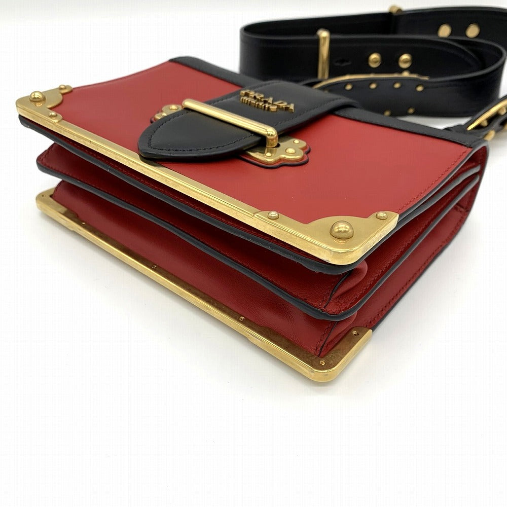 Prada Cahier Mini Shoulder Bag Saffiano Leather Red/Black/Gold Pre-owned