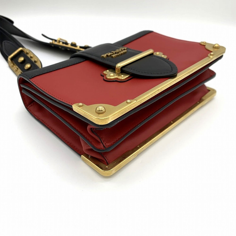 Prada Cahier Mini Shoulder Bag Saffiano Leather Red/Black/Gold Pre-owned