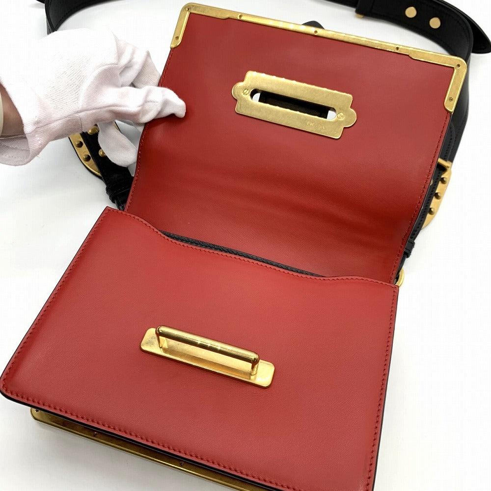 Prada Cahier Mini Shoulder Bag Saffiano Leather Red/Black/Gold Pre-owned