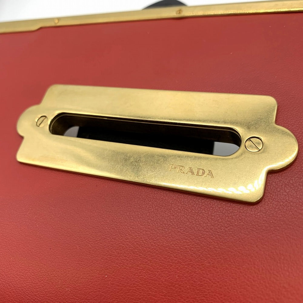 Prada Cahier Mini Shoulder Bag Saffiano Leather Red/Black/Gold Pre-owned