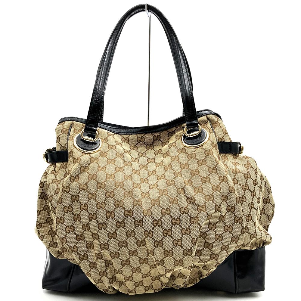 Gucci 203528 Tote Bag/Shoulder Bag GG Canvas Beige/Black Pre-owned