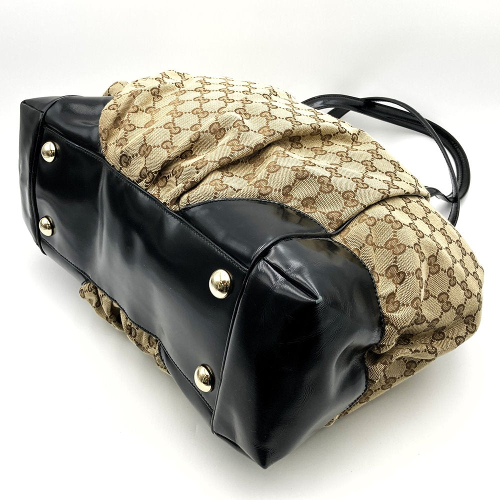 Gucci 203528 Tote Bag/Shoulder Bag GG Canvas Beige/Black Pre-owned