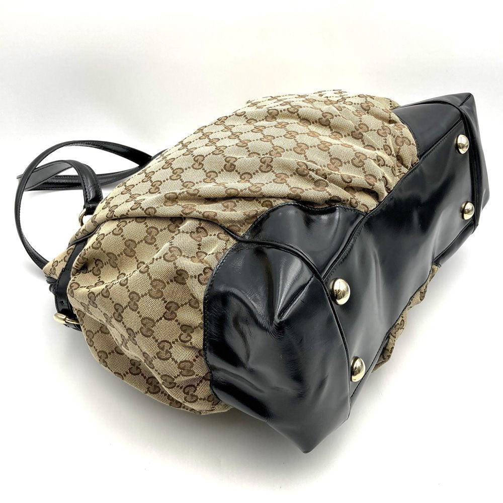Gucci 203528 Tote Bag/Shoulder Bag GG Canvas Beige/Black Pre-owned