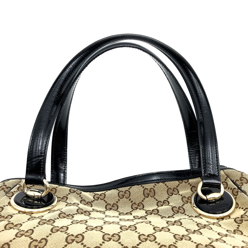Gucci 203528 Tote Bag/Shoulder Bag GG Canvas Beige/Black Pre-owned