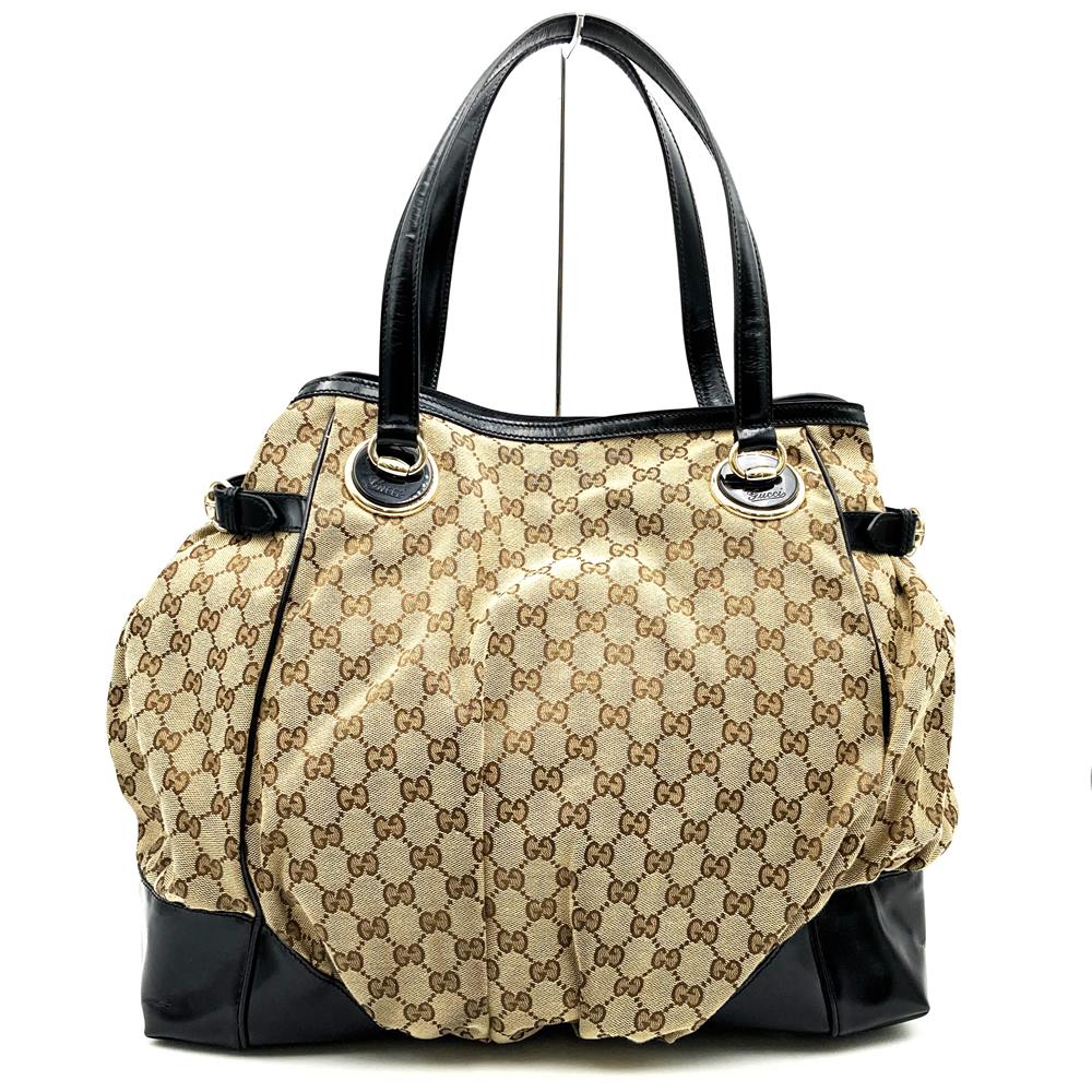 Gucci 203528 Tote Bag/Shoulder Bag GG Canvas Beige/Black Pre-owned