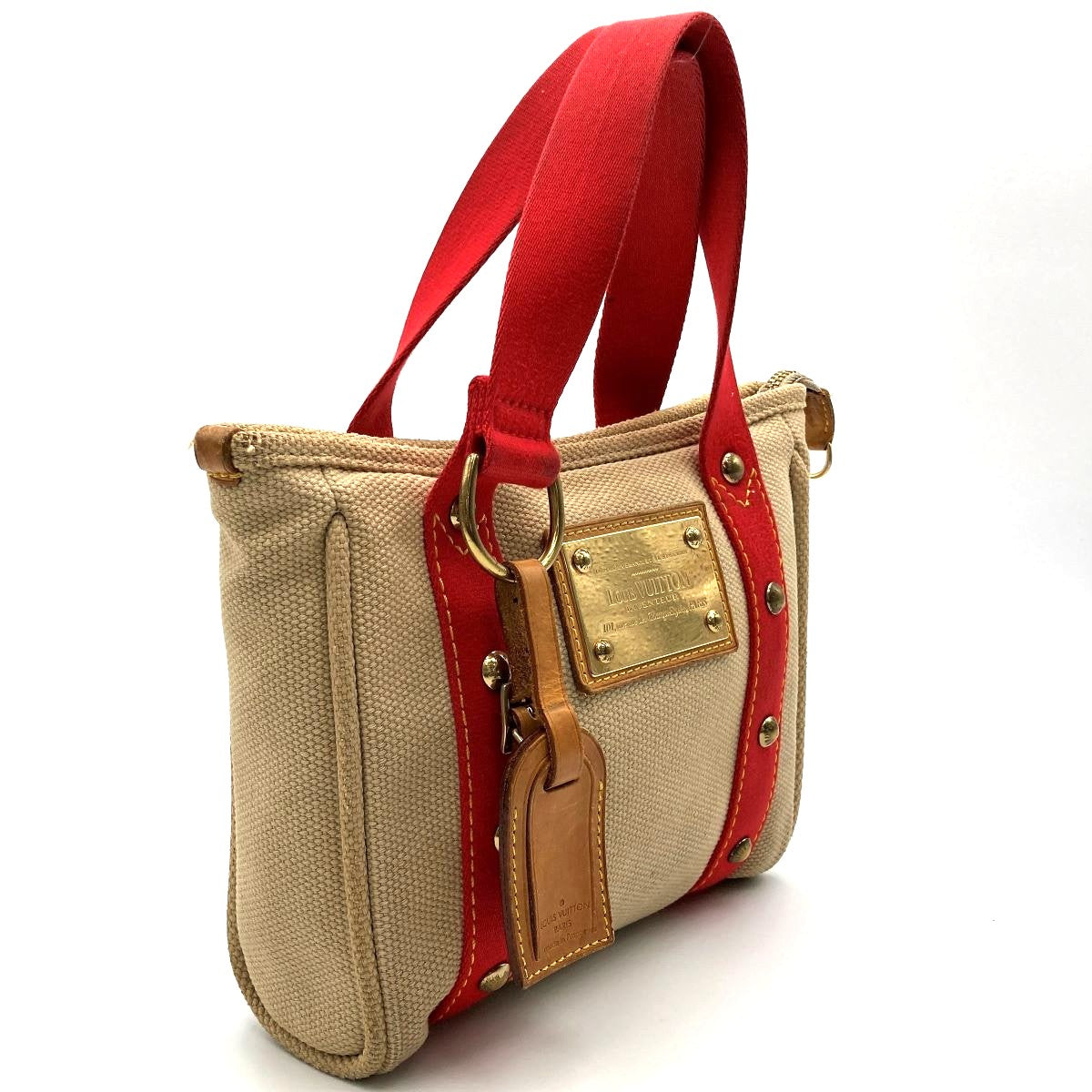 Louis Vuitton M40038 Antigua Cabas PM Handbag Canvas Beige/Red Pre-owned