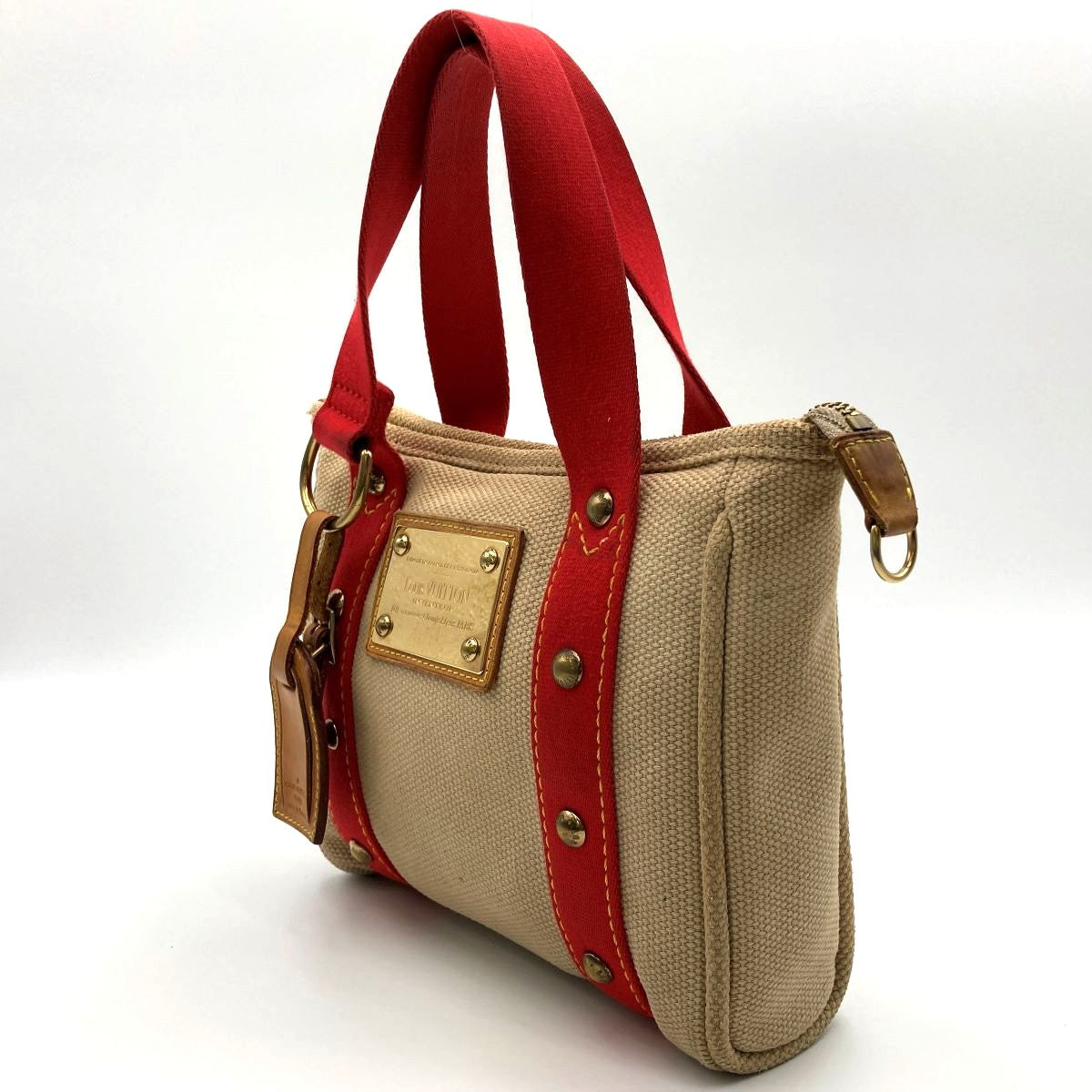 Louis Vuitton M40038 Antigua Cabas PM Handbag Canvas Beige/Red Pre-owned