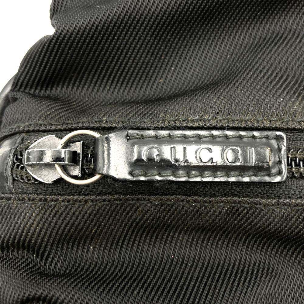 GUCCI 000・1014 Bamboo Handbag, Black Nylon PRE-OWNED