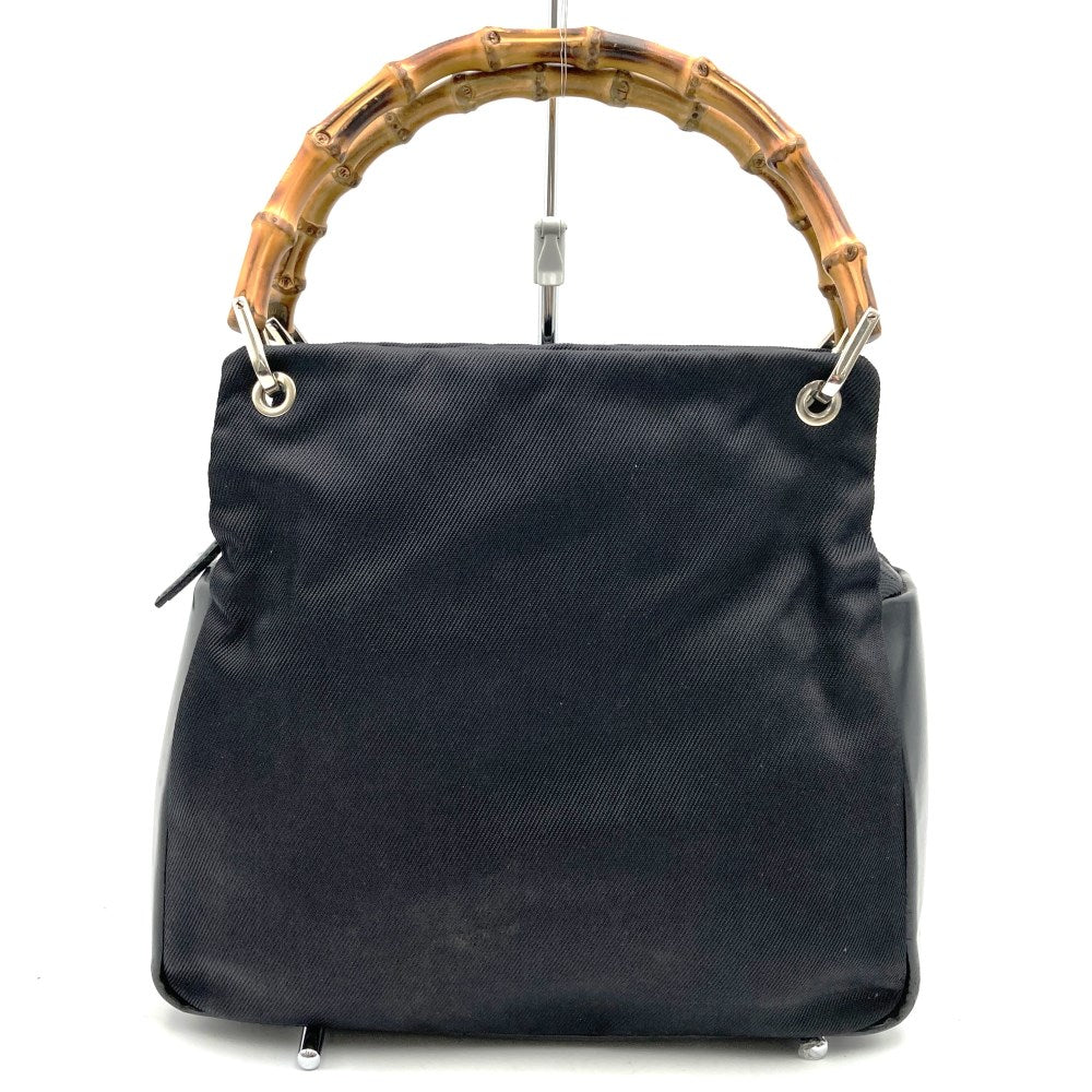 GUCCI 000・1014 Bamboo Handbag, Black Nylon PRE-OWNED