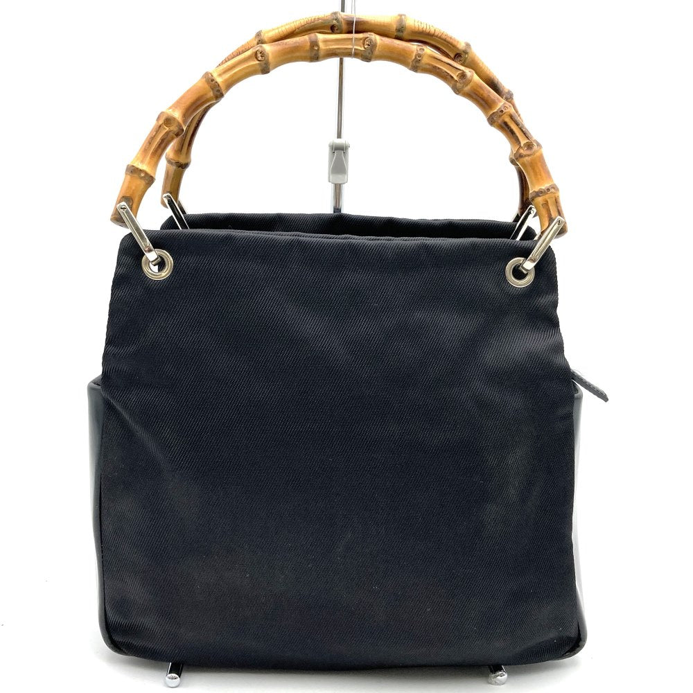 GUCCI 000・1014 Bamboo Handbag, Black Nylon PRE-OWNED