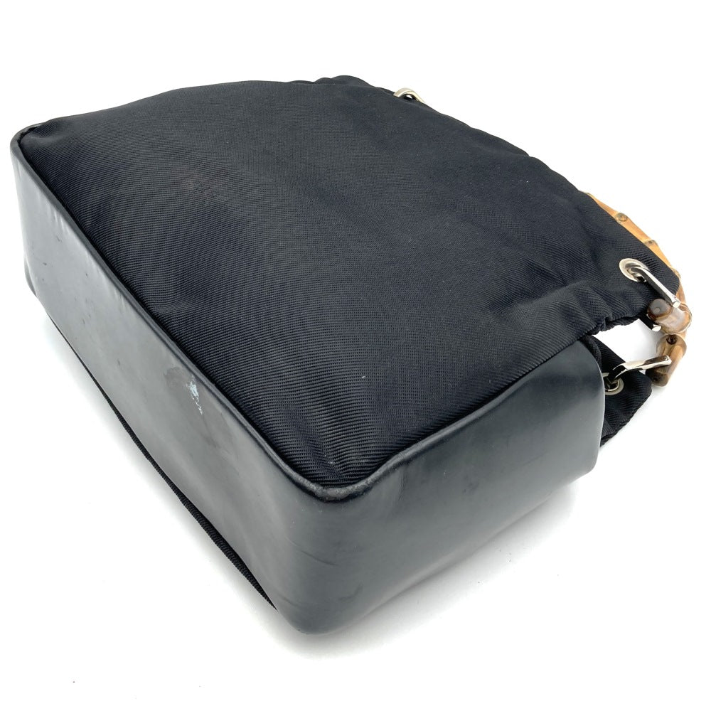 GUCCI 000・1014 Bamboo Handbag, Black Nylon PRE-OWNED
