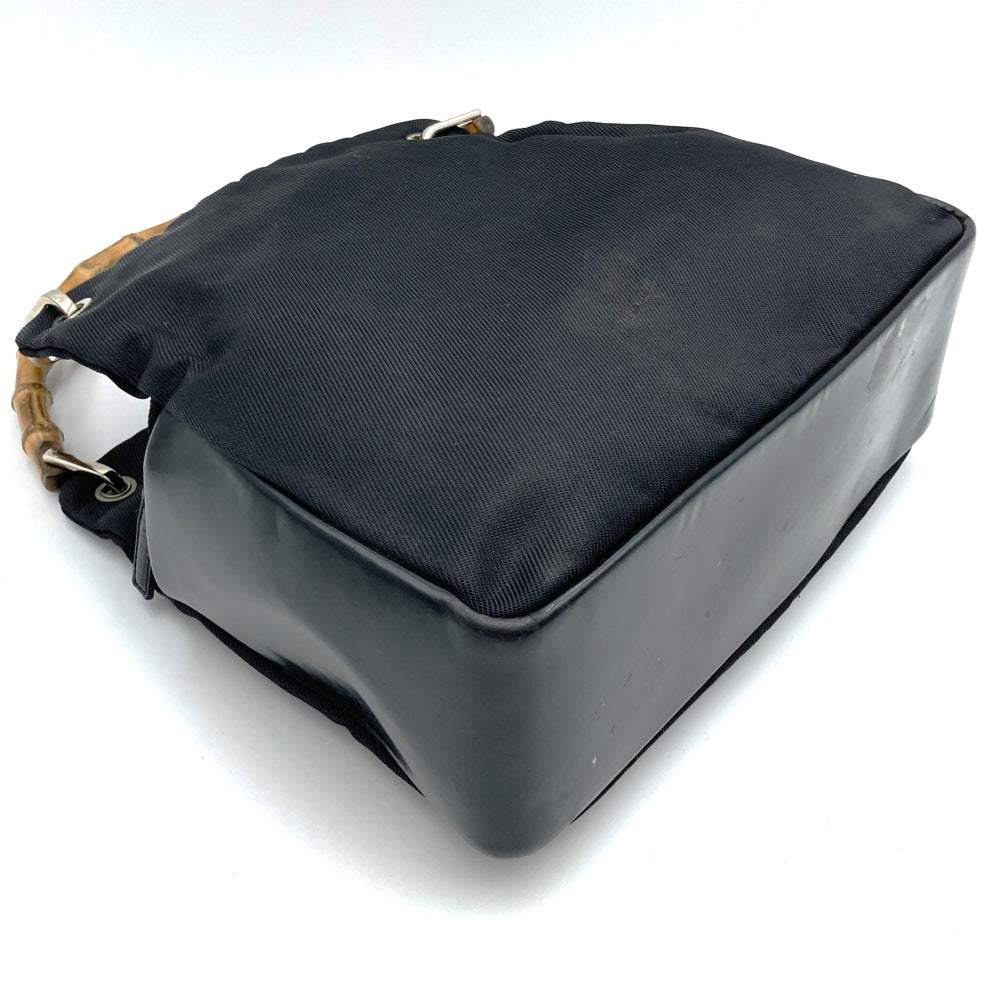 GUCCI 000・1014 Bamboo Handbag, Black Nylon PRE-OWNED