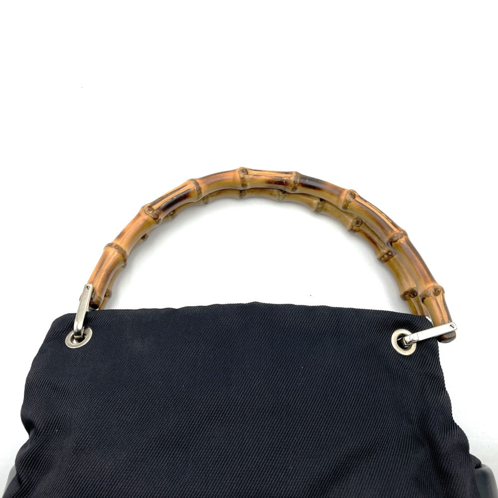 GUCCI 000・1014 Bamboo Handbag, Black Nylon PRE-OWNED