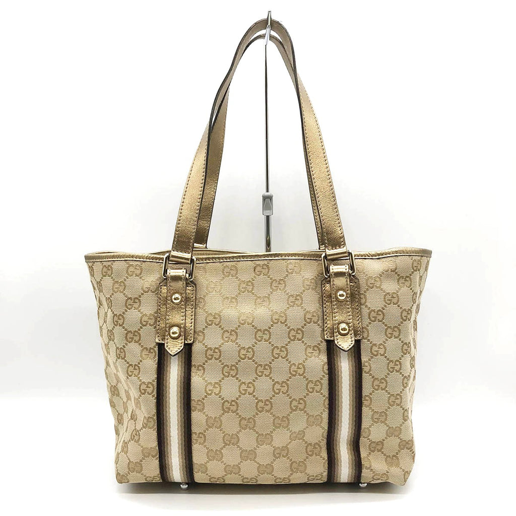 Gucci 137396 Heart Charm Tote Bag GG Canvas Brown/Gold Pre-owned