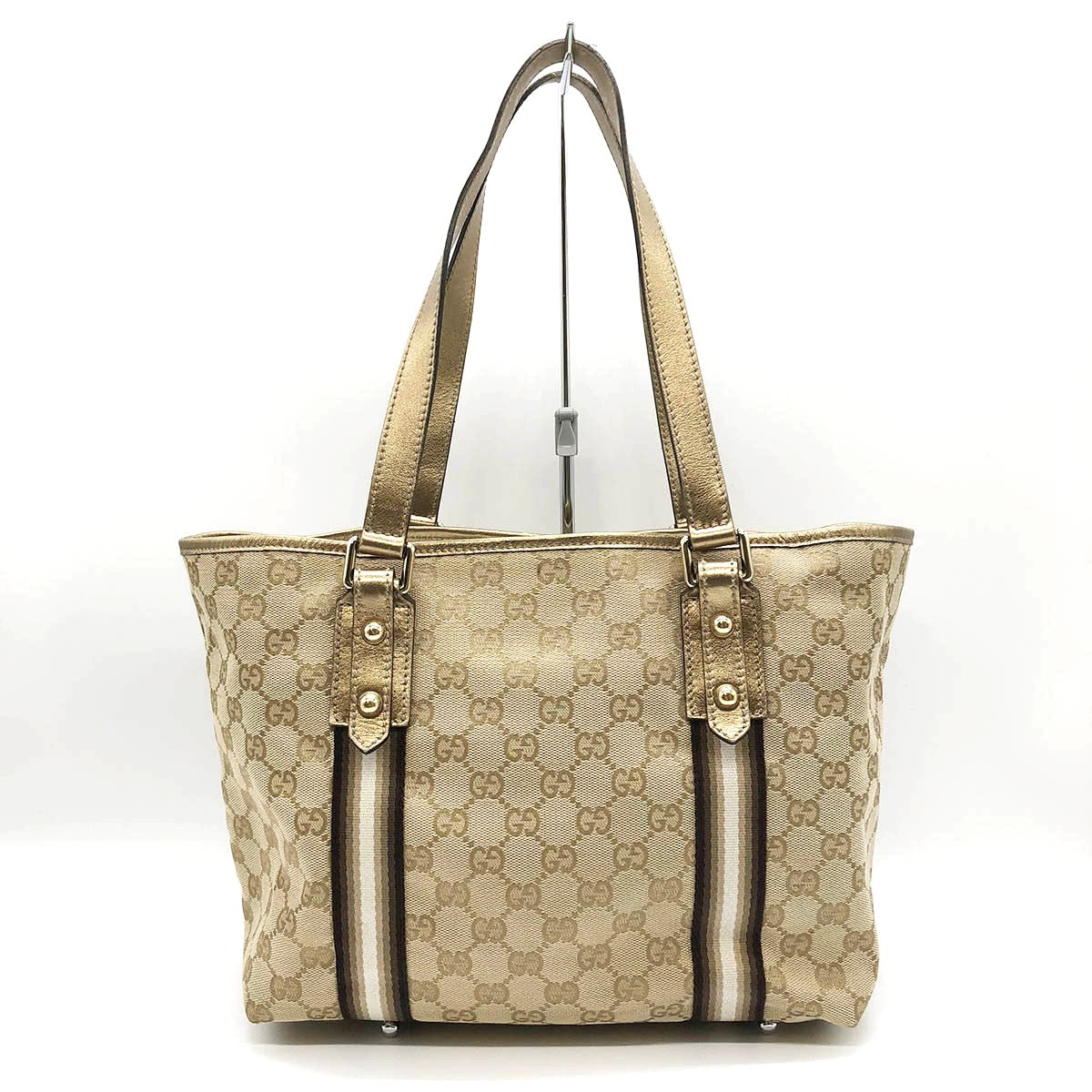 Gucci 137396 Heart Charm Tote Bag GG Canvas Brown/Gold Pre-owned