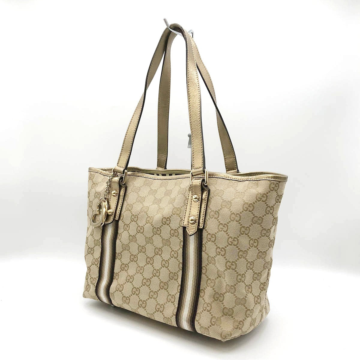 Gucci 137396 Heart Charm Tote Bag GG Canvas Brown/Gold Pre-owned