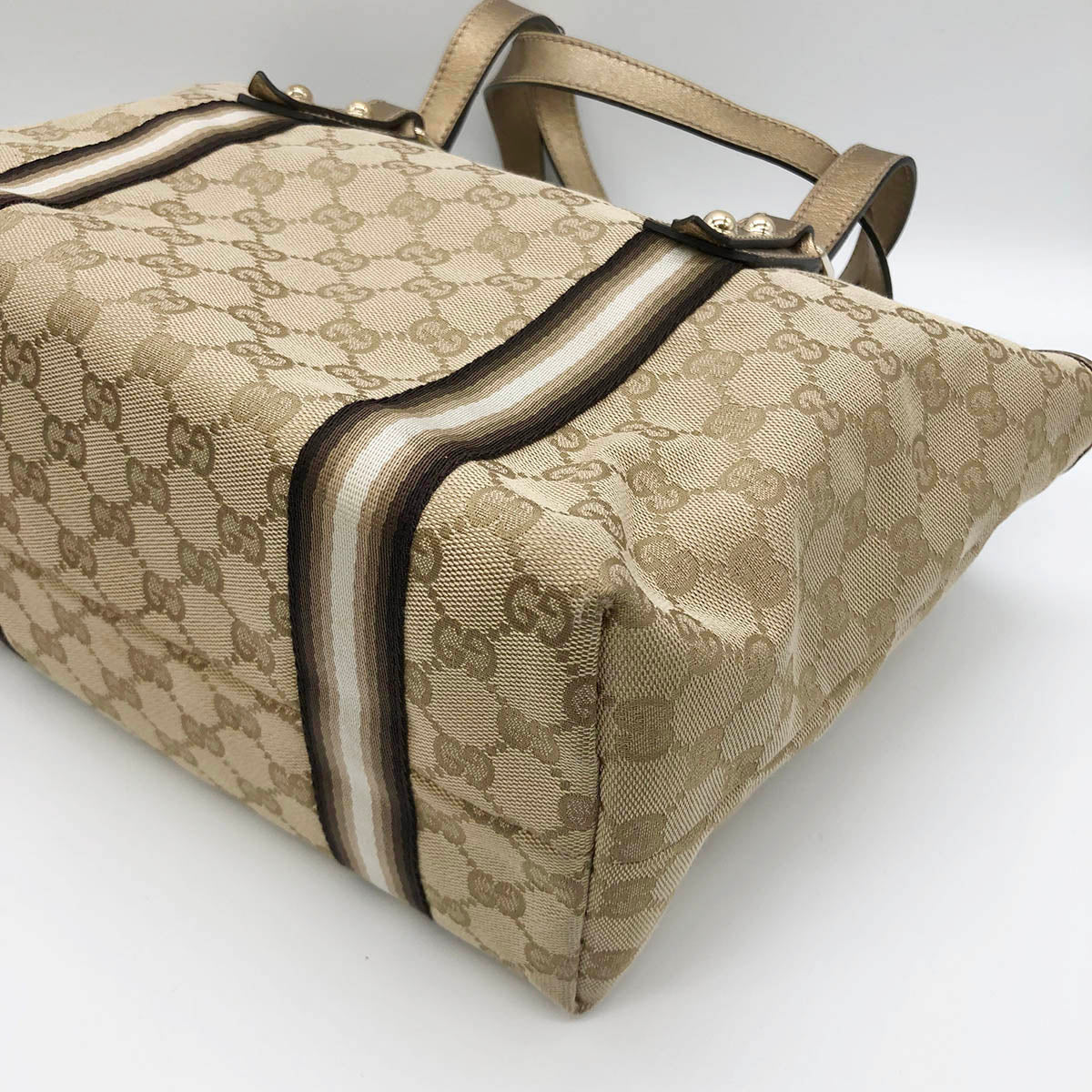 Gucci 137396 Heart Charm Tote Bag GG Canvas Brown/Gold Pre-owned