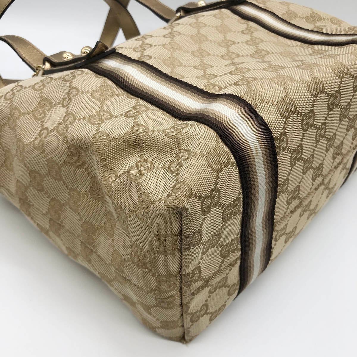 Gucci 137396 Heart Charm Tote Bag GG Canvas Brown/Gold Pre-owned