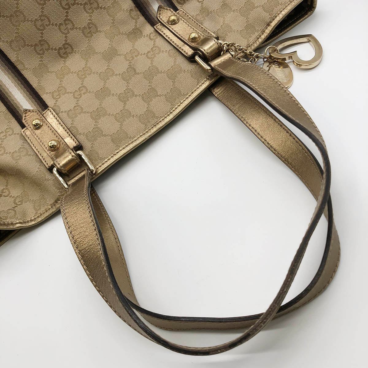 Gucci 137396 Heart Charm Tote Bag GG Canvas Brown/Gold Pre-owned