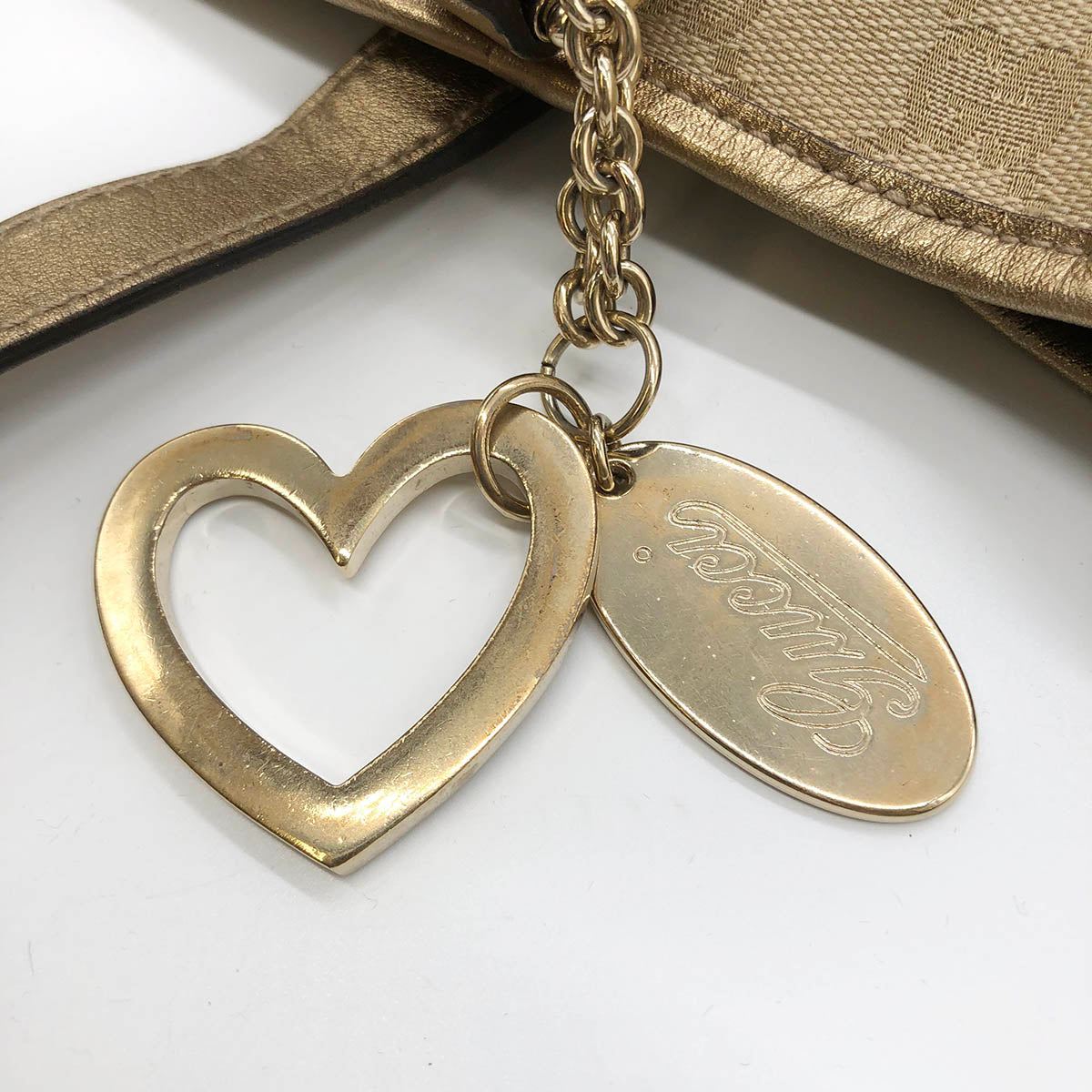 Gucci 137396 Heart Charm Tote Bag GG Canvas Brown/Gold Pre-owned