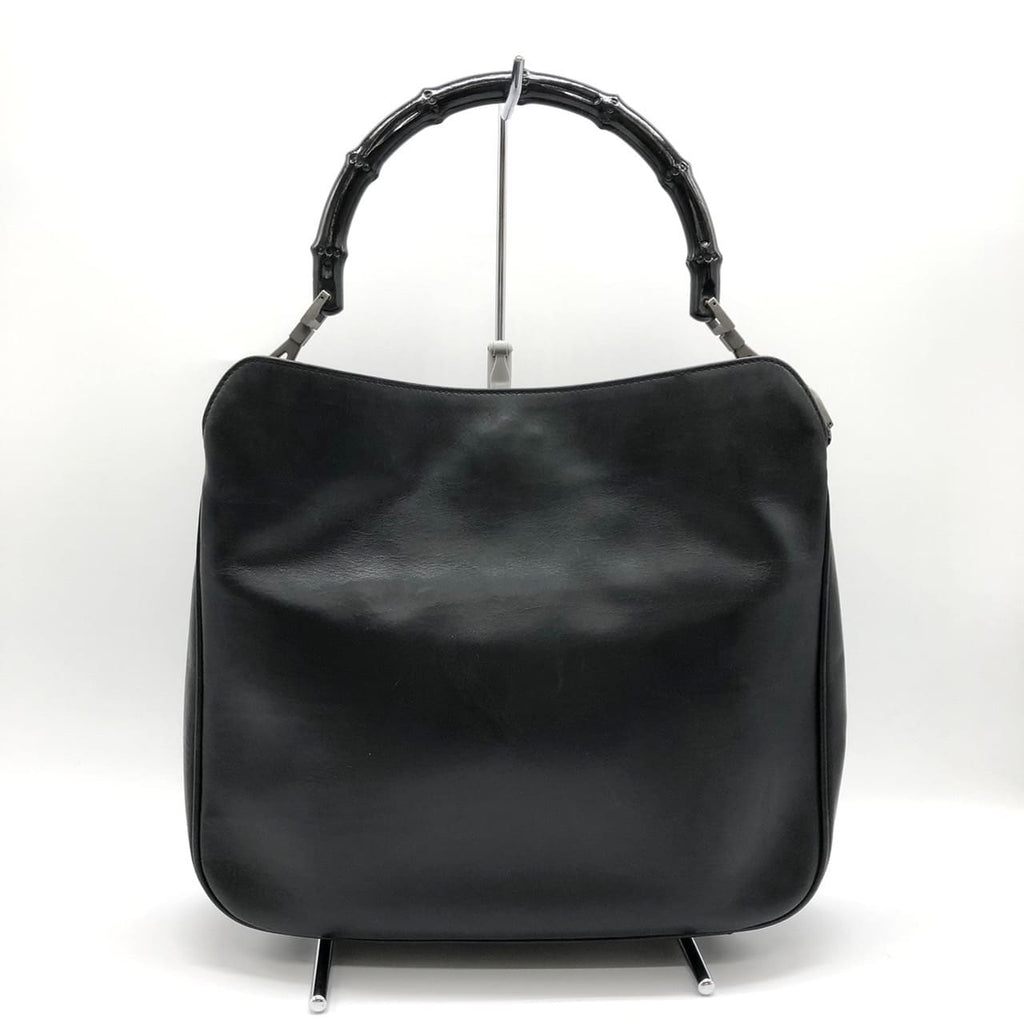 GUCCI 001 1638 Bamboo Handbag Shoulder Bag Leather Black Women's Men's Vintage PRE-OWNED