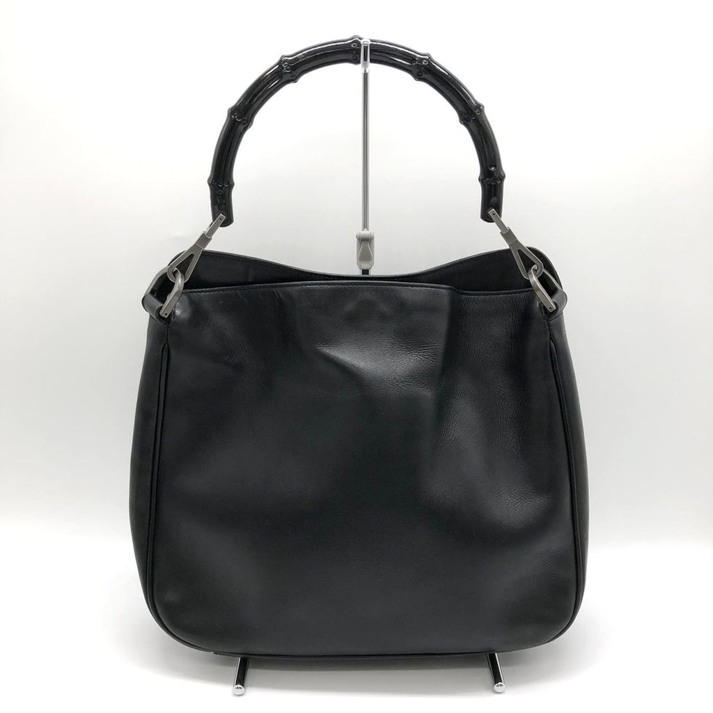 GUCCI 001 1638 Bamboo Handbag Shoulder Bag Leather Black Women's Men's Vintage PRE-OWNED