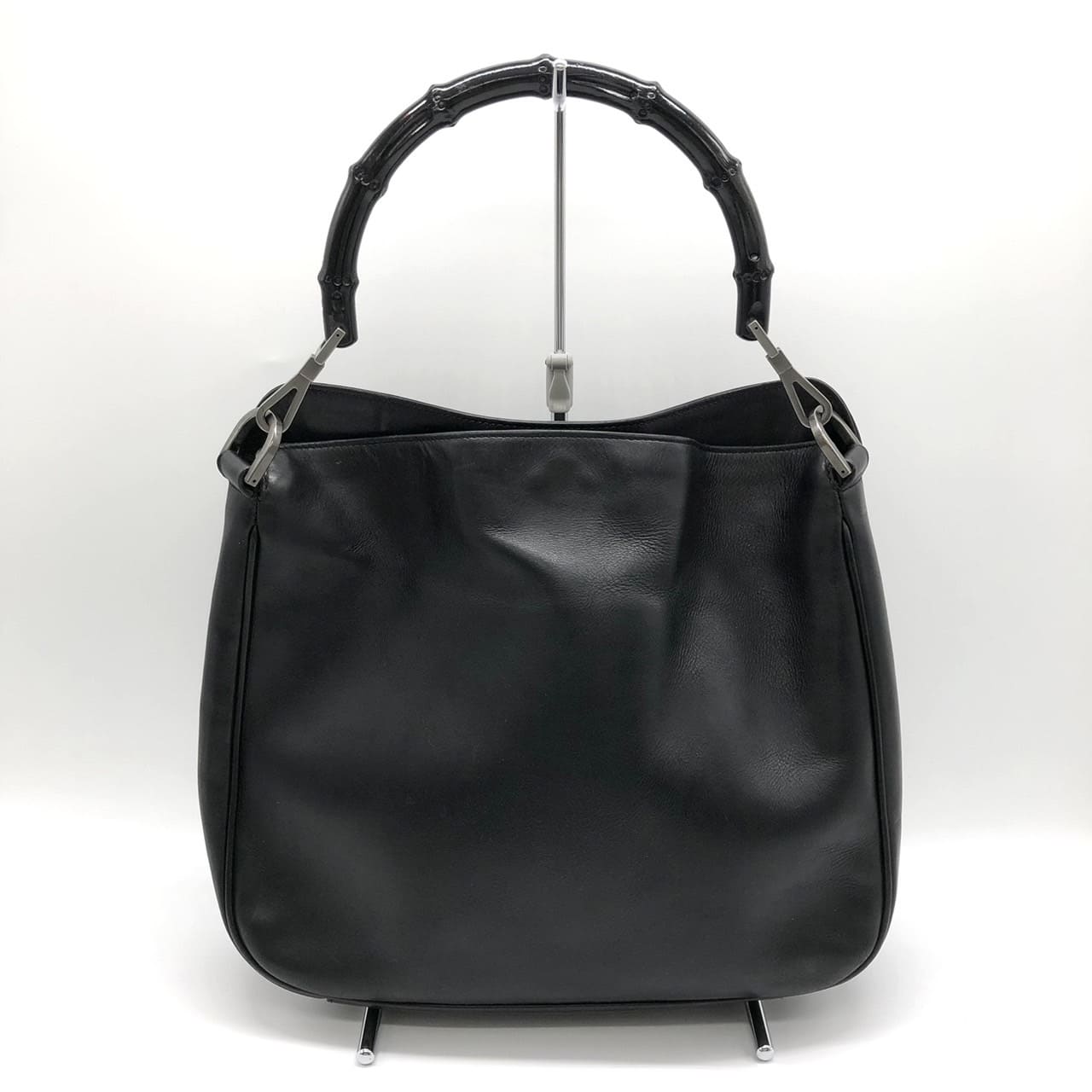GUCCI 001 1638 Bamboo Handbag Shoulder Bag Leather Black Women's Men's Vintage PRE-OWNED