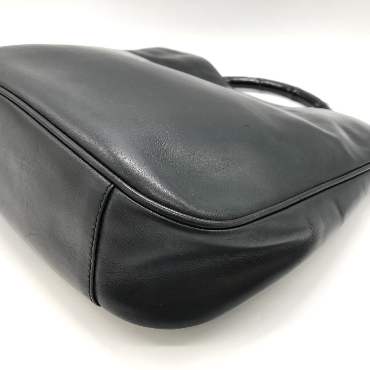 GUCCI 001 1638 Bamboo Handbag Shoulder Bag Leather Black Women's Men's Vintage PRE-OWNED