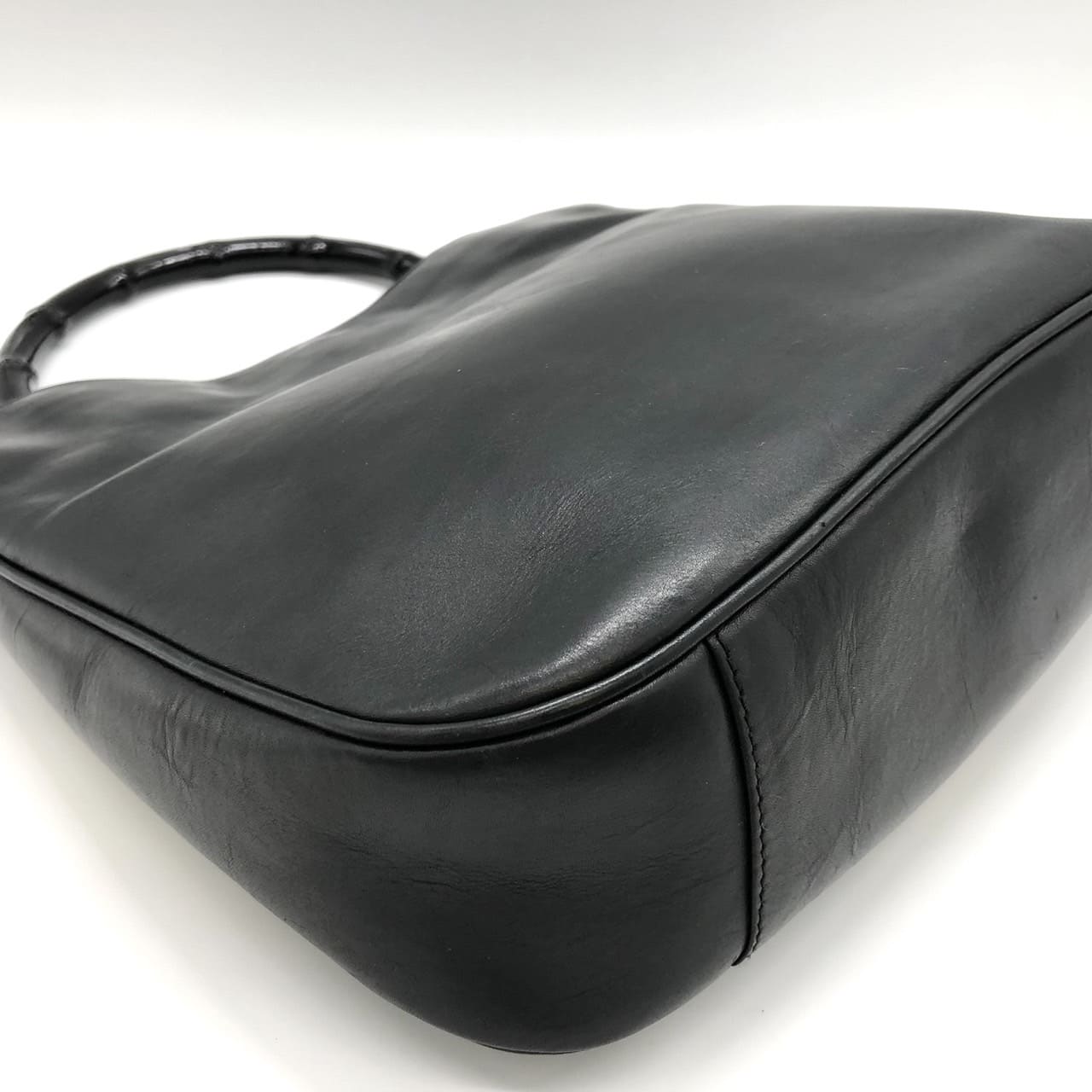 GUCCI 001 1638 Bamboo Handbag Shoulder Bag Leather Black Women's Men's Vintage PRE-OWNED