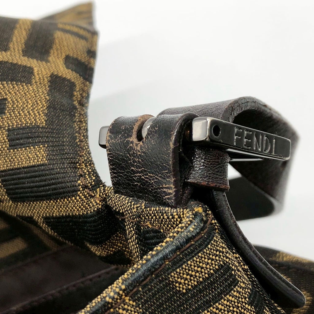 Fendi Mamma Bucket Shoulder Bag Zucca Nylon Canvas/Leather Brown Pre-owned