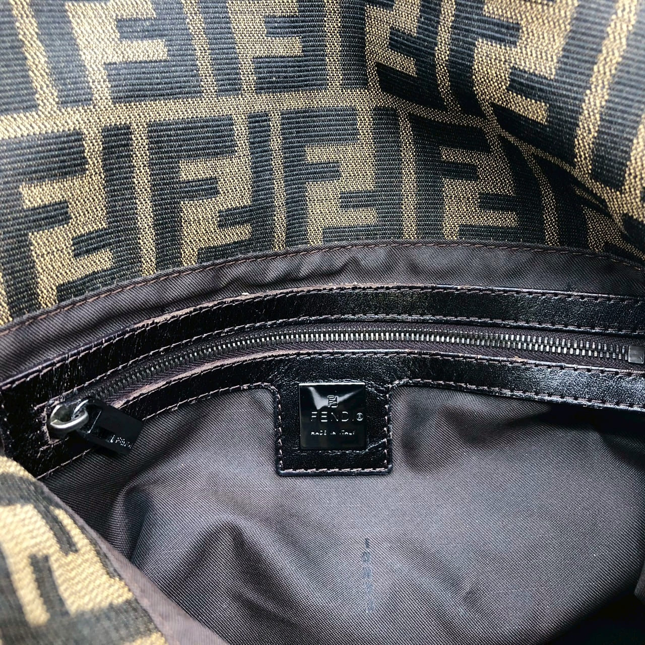 Fendi Mamma Bucket Shoulder Bag Zucca Nylon Canvas/Leather Brown Pre-owned