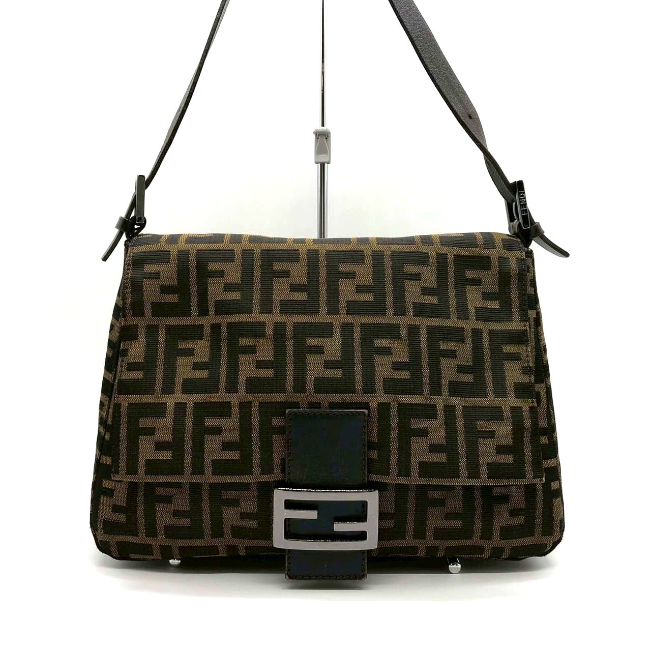 Fendi Mamma Bucket Shoulder Bag Zucca Nylon Canvas/Leather Brown Pre-owned