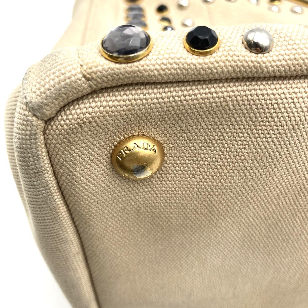 Prada Canapa Beaded Tote Bag/Handbag Canvas Beige/Ivory Pre-owned