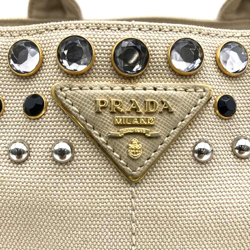 Prada Canapa Beaded Tote Bag/Handbag Canvas Beige/Ivory Pre-owned