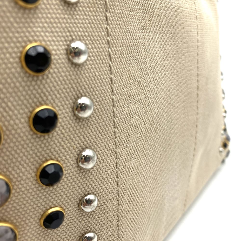 Prada Canapa Beaded Tote Bag/Handbag Canvas Beige/Ivory Pre-owned