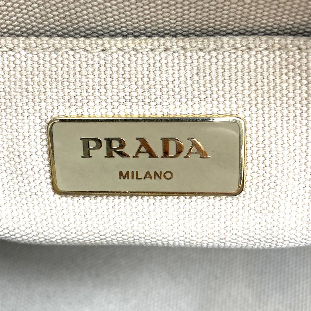 Prada Canapa Beaded Tote Bag/Handbag Canvas Beige/Ivory Pre-owned
