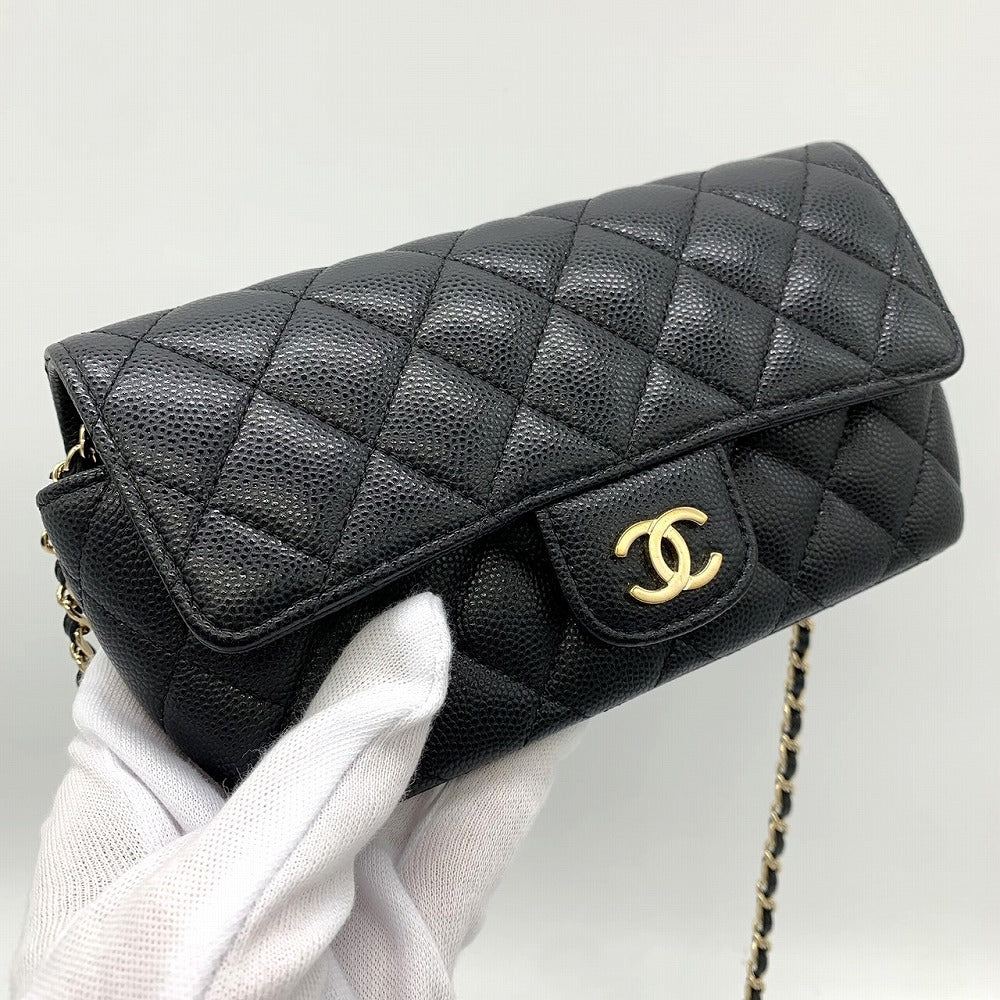CHANEL Eyewear Case, Chain Shoulder Glasses & Sunglasses Case, Caviar Leather, Black, Gold Hardware, Women's Fashion PRE-OWNED