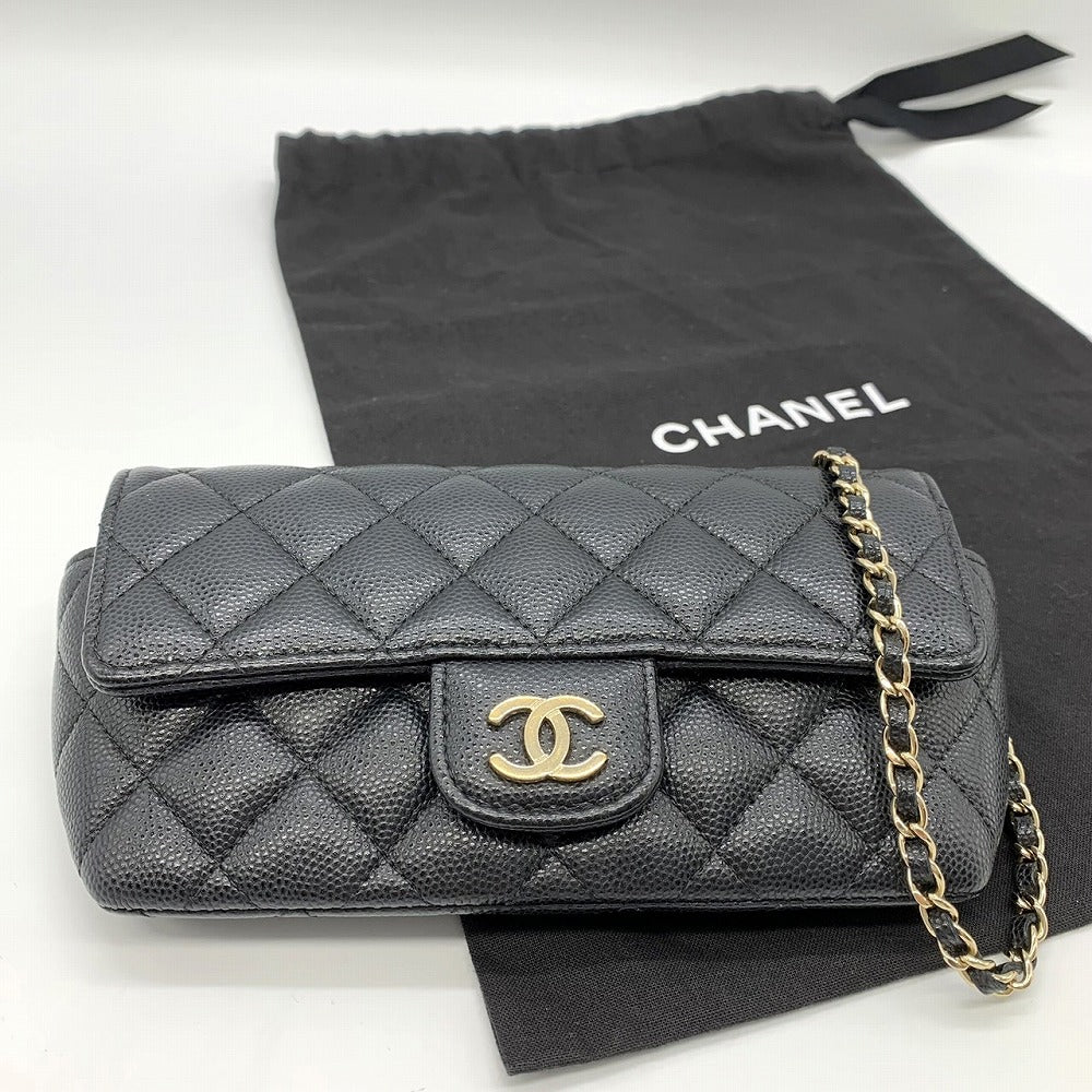 CHANEL Eyewear Case, Chain Shoulder Glasses & Sunglasses Case, Caviar Leather, Black, Gold Hardware, Women's Fashion PRE-OWNED