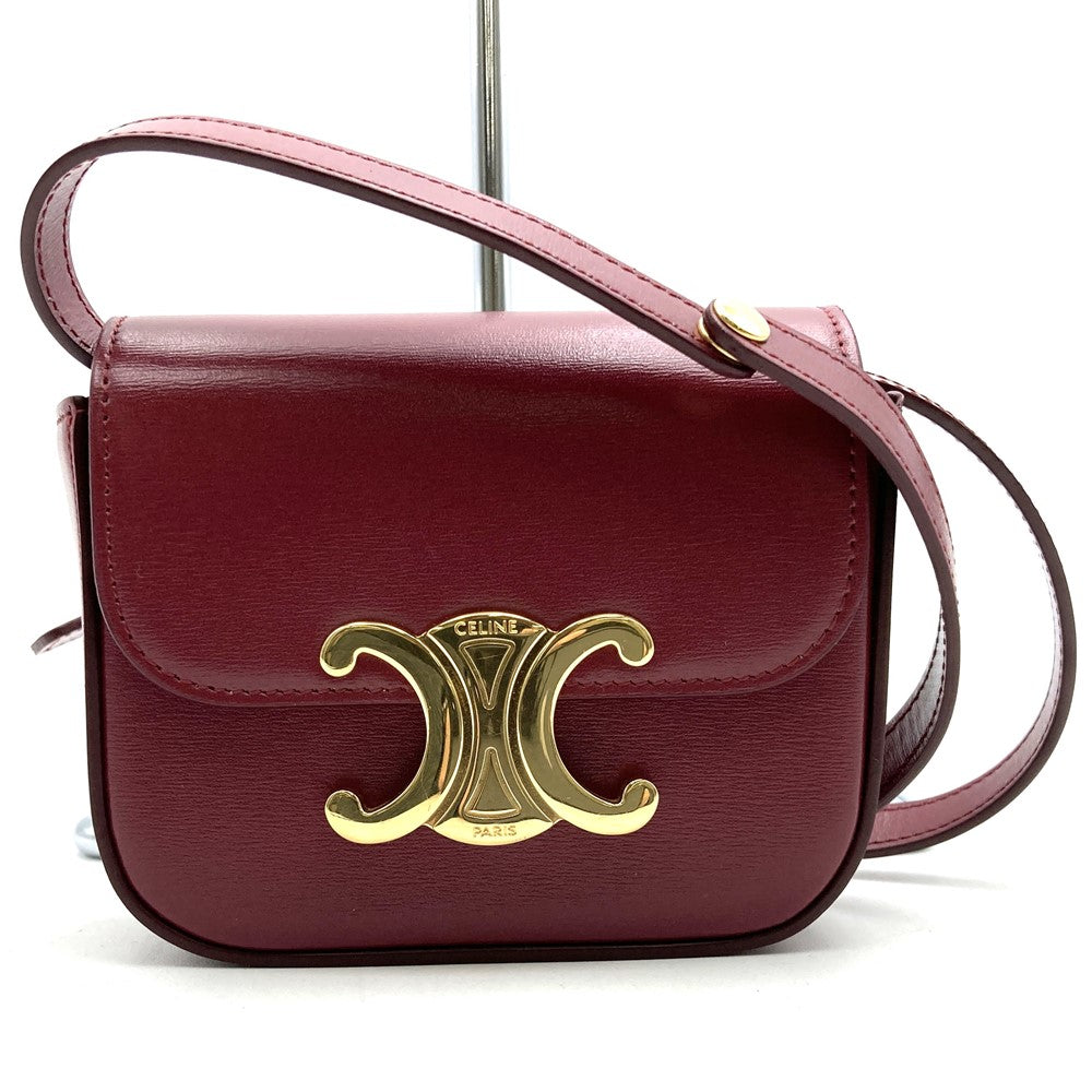Celine Mini Claude Shoulder Bag Leather Red/Burgundy Pre-owned