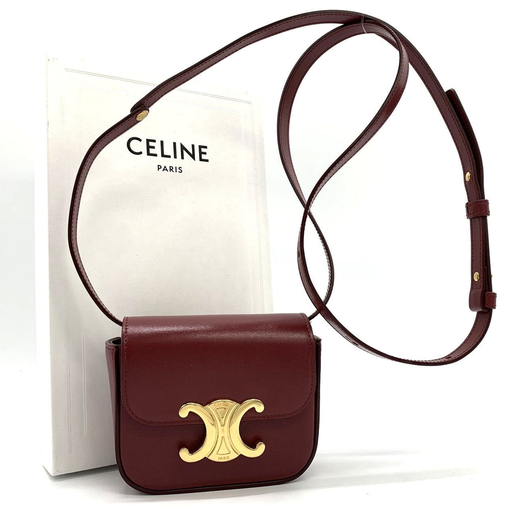Celine Mini Claude Shoulder Bag Leather Red/Burgundy Pre-owned
