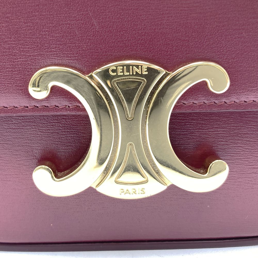 Celine Mini Claude Shoulder Bag Leather Red/Burgundy Pre-owned