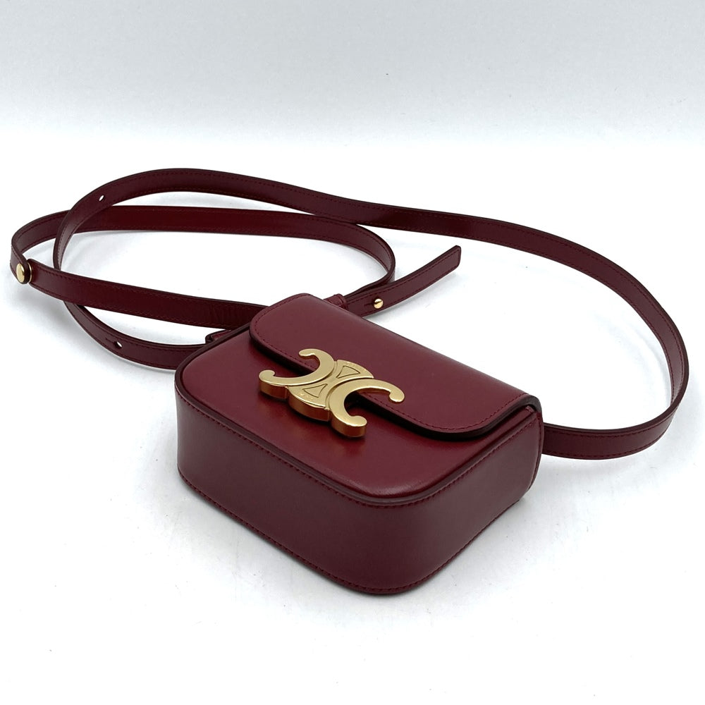 Celine Mini Claude Shoulder Bag Leather Red/Burgundy Pre-owned