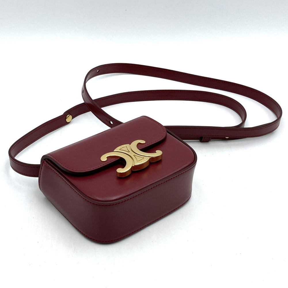 Celine Mini Claude Shoulder Bag Leather Red/Burgundy Pre-owned